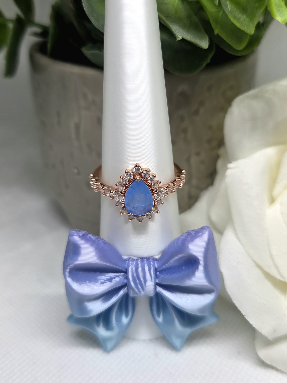 BP Teardrop Ocesn Blue Quartz Halo Ring On Rose Gold Plating